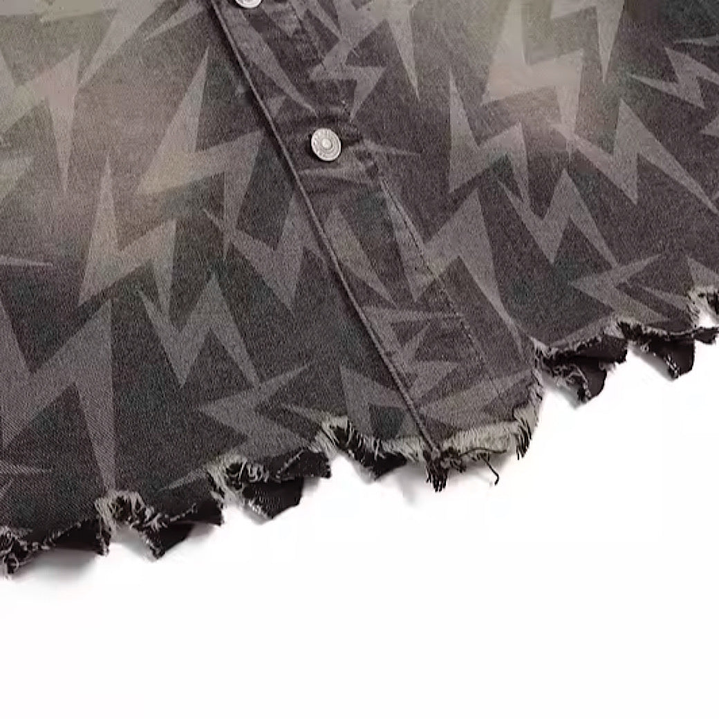 [NIHAOHAO] Jagged design thunder brace denim jacket NH0061