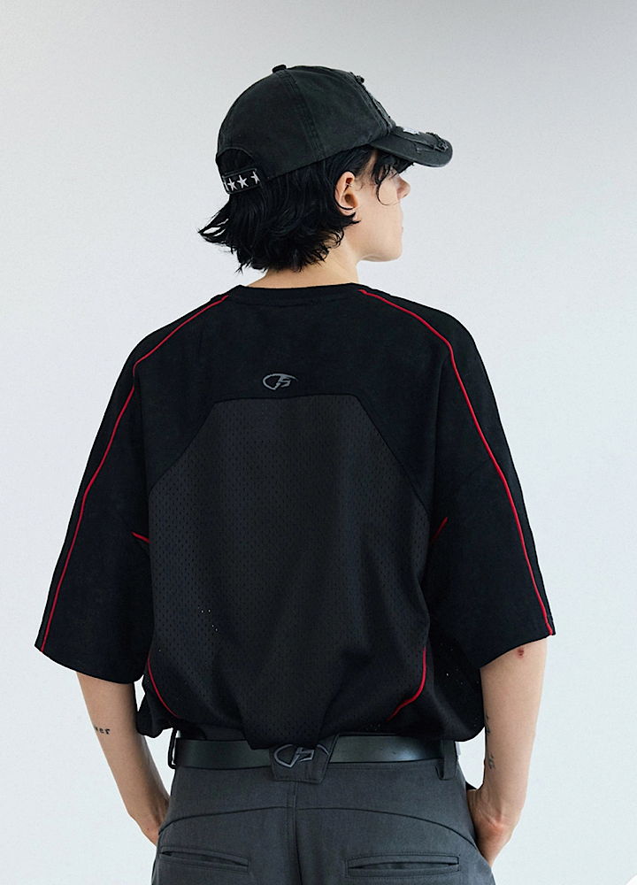 【People Style】Gaming sporty line red color over short sleeve T-shirt  PS0064