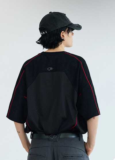 【People Style】Gaming sporty line red color over short sleeve T-shirt  PS0064