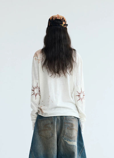 【People Style】Grunge dull illustration design tight size long sleeve T-shirt  PS0065