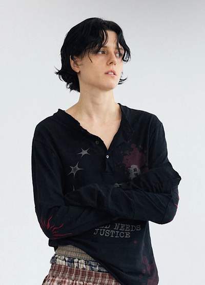 【People Style】Grunge dull illustration design tight size long sleeve T-shirt  PS0065