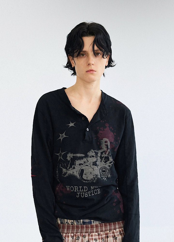 【People Style】Grunge dull illustration design tight size long sleeve T-shirt  PS0065