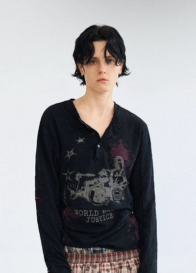 【People Style】Grunge dull illustration design tight size long sleeve T-shirt  PS0065