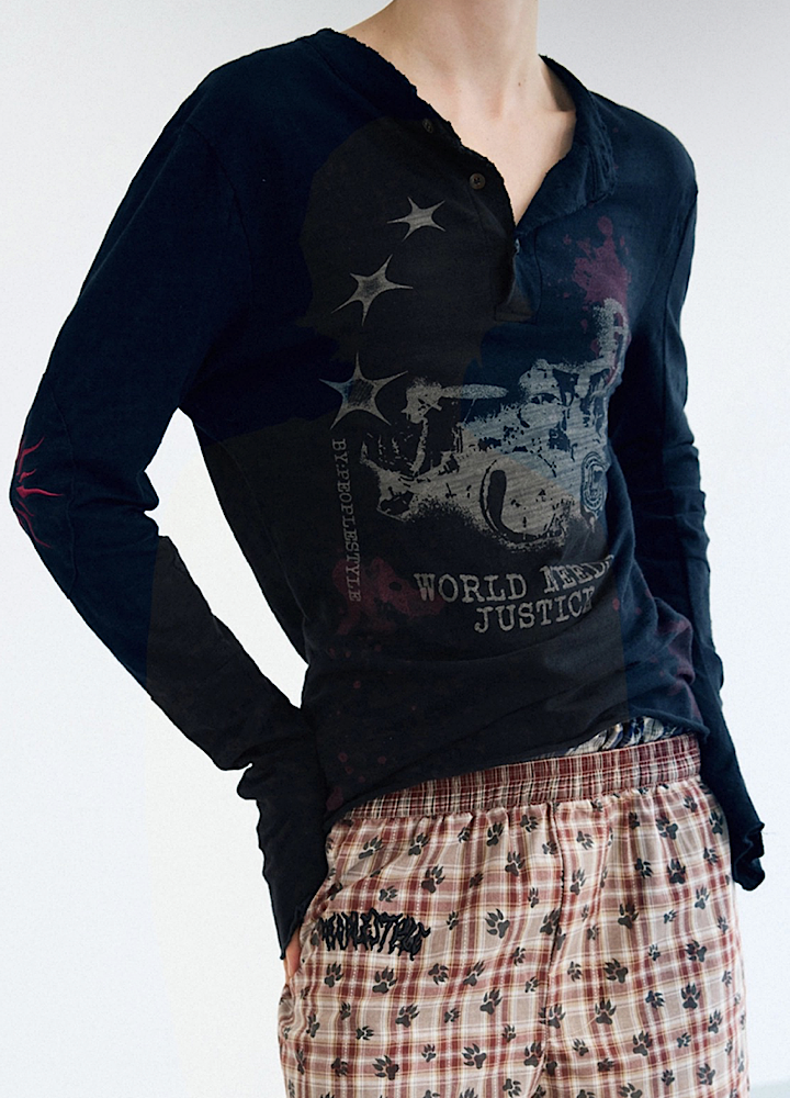 【People Style】Grunge dull illustration design tight size long sleeve T-shirt  PS0065