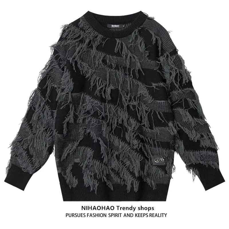 【NIHAOHAO】Fully distressed one-color design knit sweater  NH0087