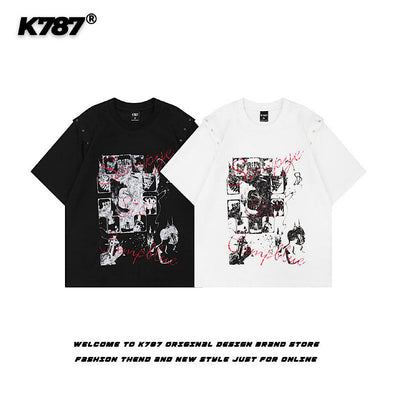 【K787】Front dark design sleeve gimmick style short sleeve T-shirt  KL0006