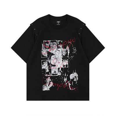 【K787】Front dark design sleeve gimmick style short sleeve T-shirt  KL0006