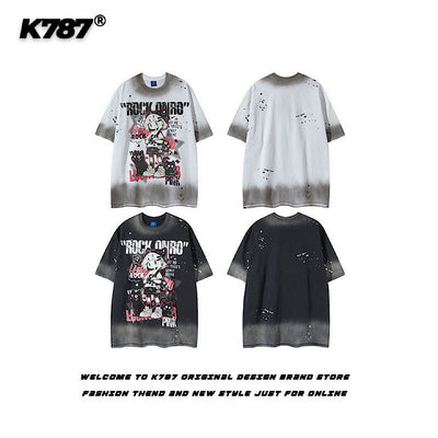 【K787】Front cute character illustration design subculture wash short sleeve T-shirt  KL0007