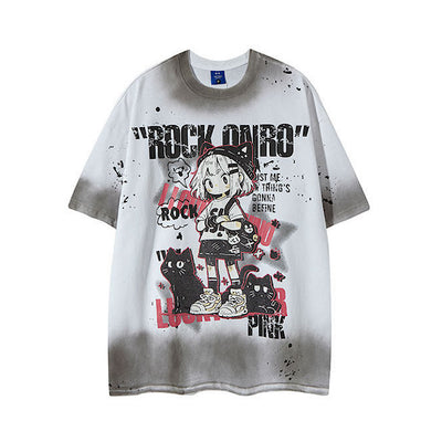 【K787】Front cute character illustration design subculture wash short sleeve T-shirt  KL0007