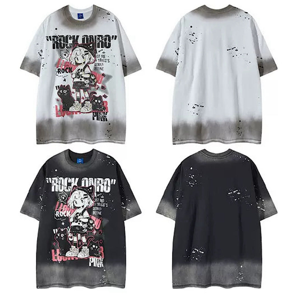 【K787】Front cute character illustration design subculture wash short sleeve T-shirt  KL0007