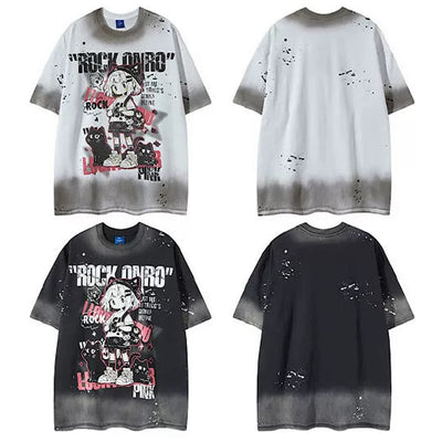 【K787】Front cute character illustration design subculture wash short sleeve T-shirt  KL0007
