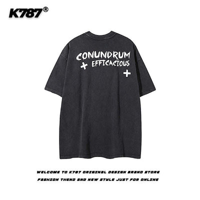 【K787】Subculture Dark Illustration Design Over-Anted Short Sleeve T-Shirt  KL0008