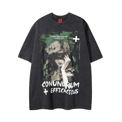 【K787】Subculture Dark Illustration Design Over-Anted Short Sleeve T-Shirt  KL0008