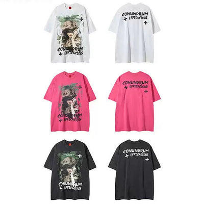 【K787】Subculture Dark Illustration Design Over-Anted Short Sleeve T-Shirt  KL0008