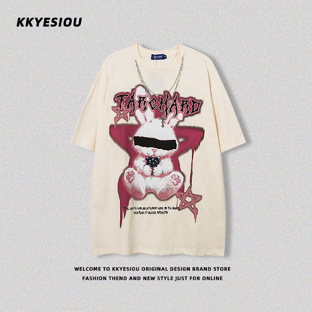 【K787】Rabbit blindfold subculture front design short sleeve T-shirt  KL0009