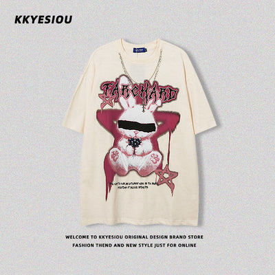 【K787】Rabbit blindfold subculture front design short sleeve T-shirt  KL0009