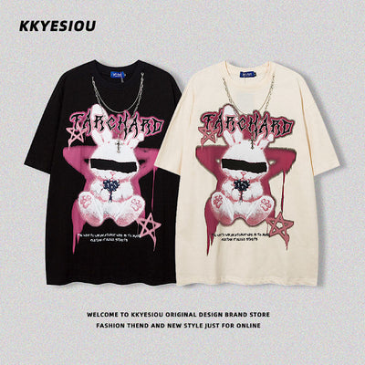 【K787】Rabbit blindfold subculture front design short sleeve T-shirt  KL0009