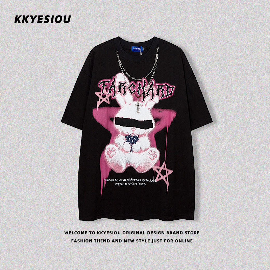 【K787】Rabbit blindfold subculture front design short sleeve T-shirt  KL0009