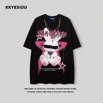 【K787】Rabbit blindfold subculture front design short sleeve T-shirt  KL0009