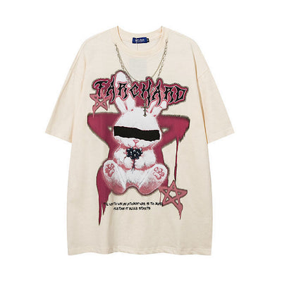 【K787】Rabbit blindfold subculture front design short sleeve T-shirt  KL0009