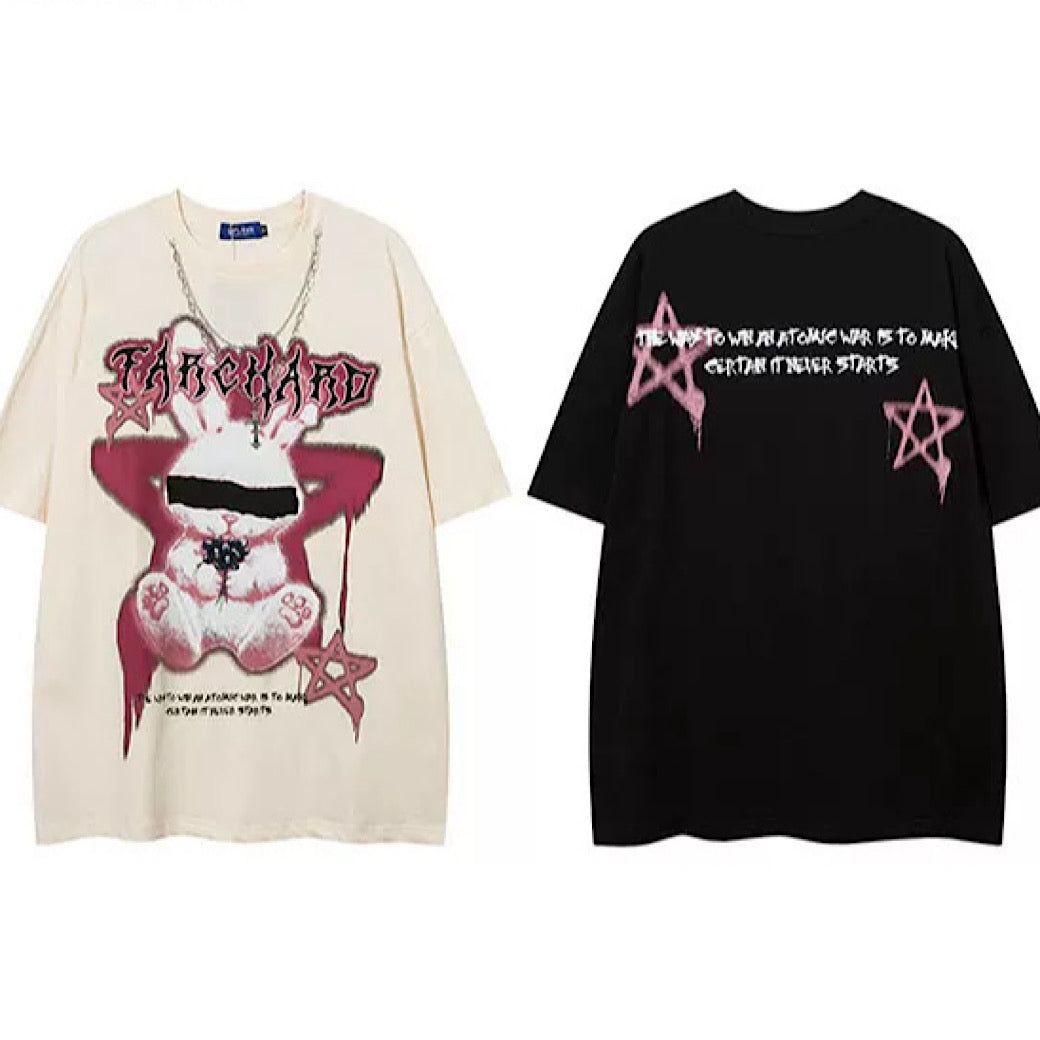 【K787】Rabbit blindfold subculture front design short sleeve T-shirt  KL0009