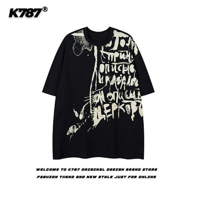 【K787】Initial rot design painted monotone short sleeve T-shirt  KL0010