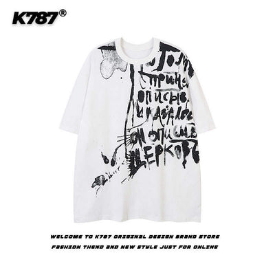 【K787】Initial rot design painted monotone short sleeve T-shirt  KL0010