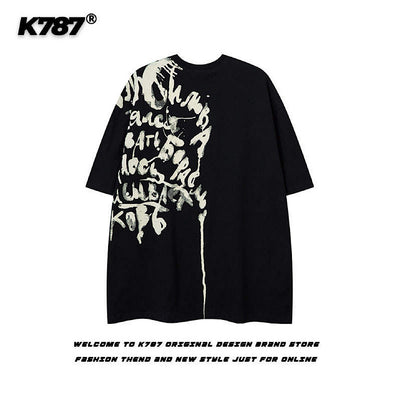 【K787】Initial rot design painted monotone short sleeve T-shirt  KL0010