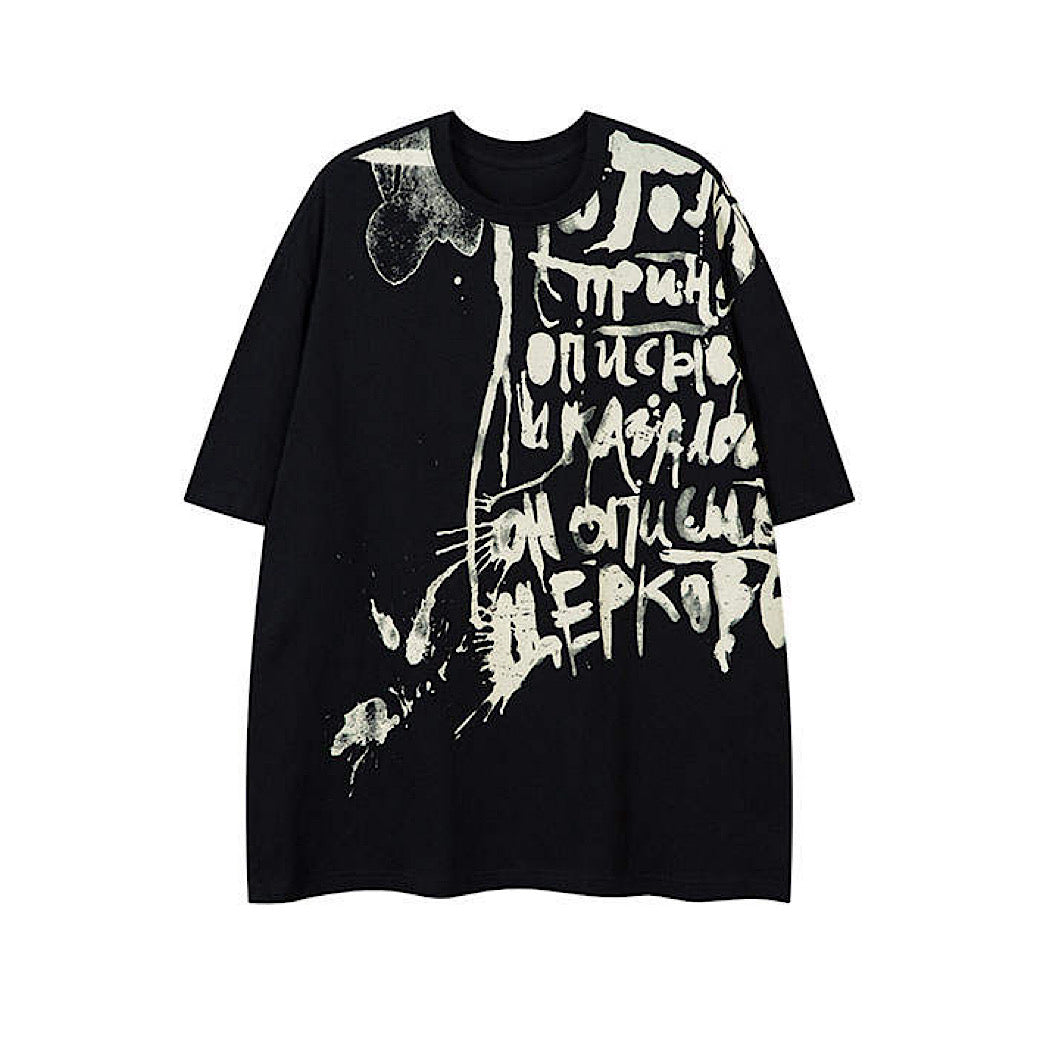 【K787】Initial rot design painted monotone short sleeve T-shirt  KL0010