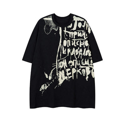 【K787】Initial rot design painted monotone short sleeve T-shirt  KL0010