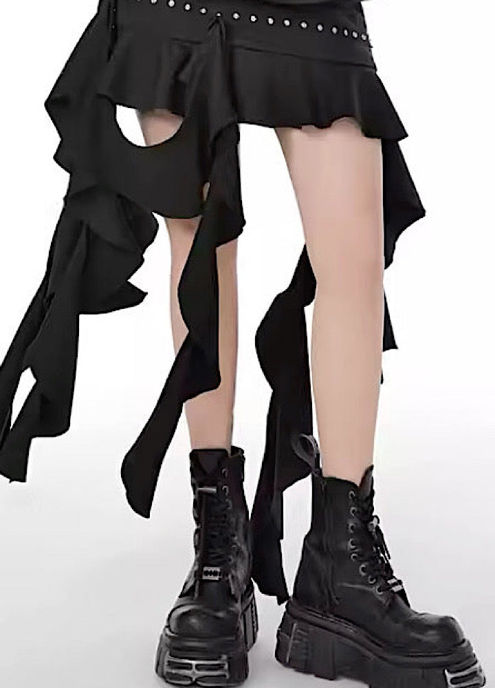 [YUBABY]Point damage angular blacking skirt YU0015