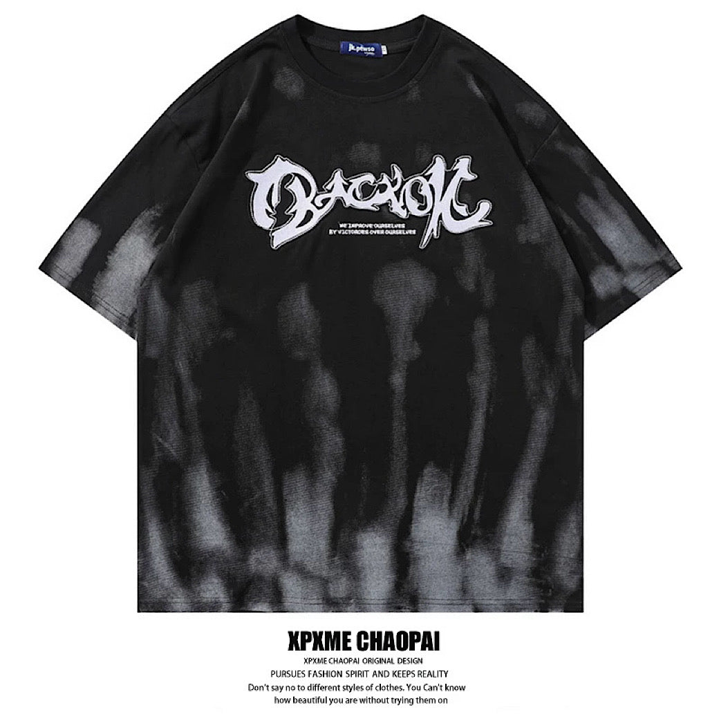 【XPXME】Overall washed front initial over short sleeve T-shirt  XP0013
