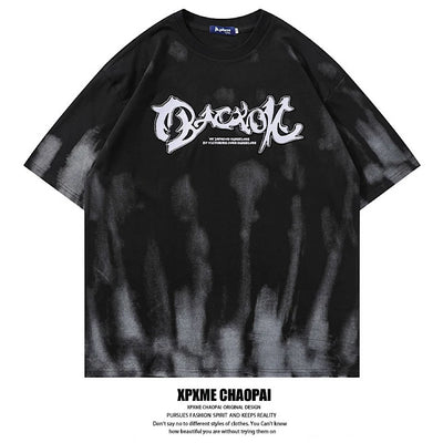 【XPXME】Overall washed front initial over short sleeve T-shirt  XP0013