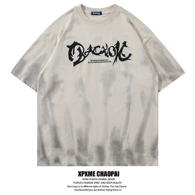 【XPXME】Overall washed front initial over short sleeve T-shirt  XP0013