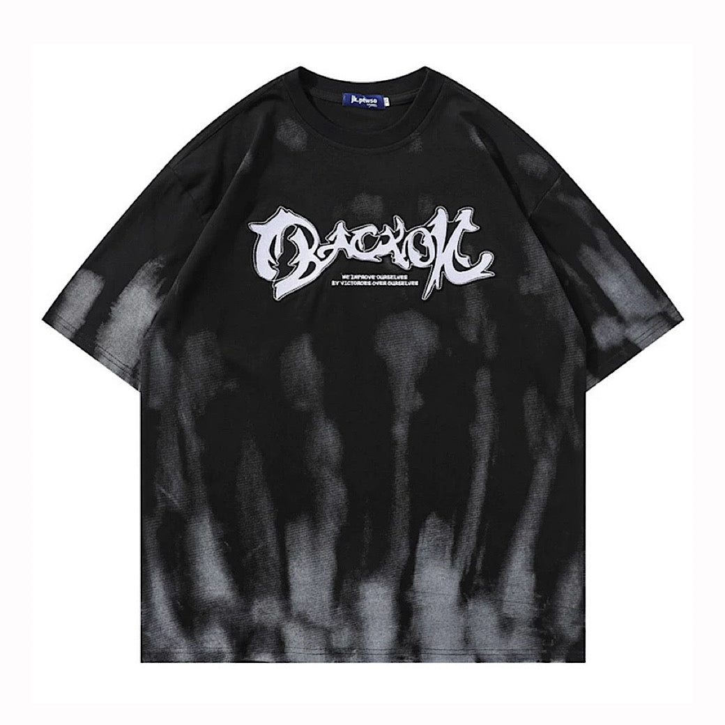 【XPXME】Overall washed front initial over short sleeve T-shirt  XP0013
