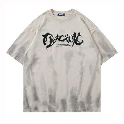 【XPXME】Overall washed front initial over short sleeve T-shirt  XP0013