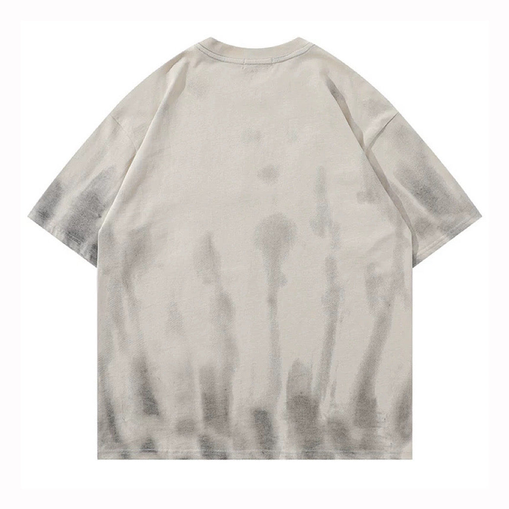 【XPXME】Overall washed front initial over short sleeve T-shirt  XP0013