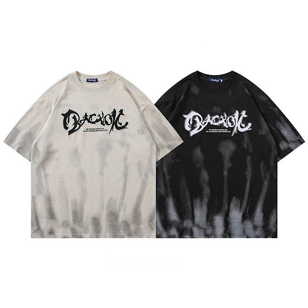 【XPXME】Overall washed front initial over short sleeve T-shirt  XP0013