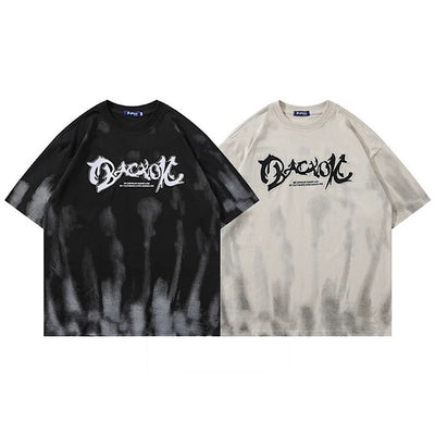 【XPXME】Overall washed front initial over short sleeve T-shirt  XP0013