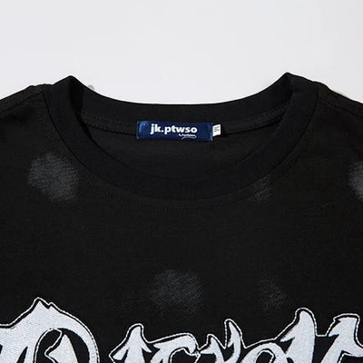 【XPXME】Overall washed front initial over short sleeve T-shirt  XP0013