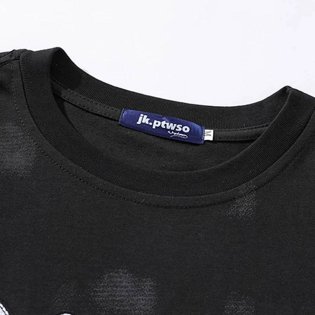 【XPXME】Overall washed front initial over short sleeve T-shirt  XP0013