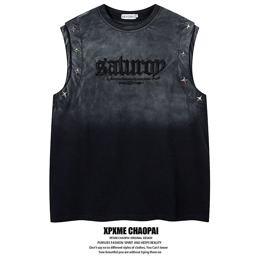 【XPXME】Washed double silver stitch design collar sleeveless  XP0014