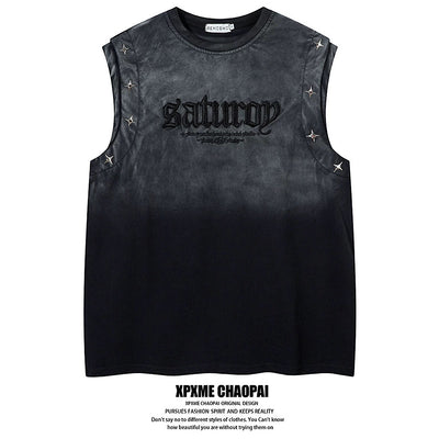 【XPXME】Washed double silver stitch design collar sleeveless  XP0014