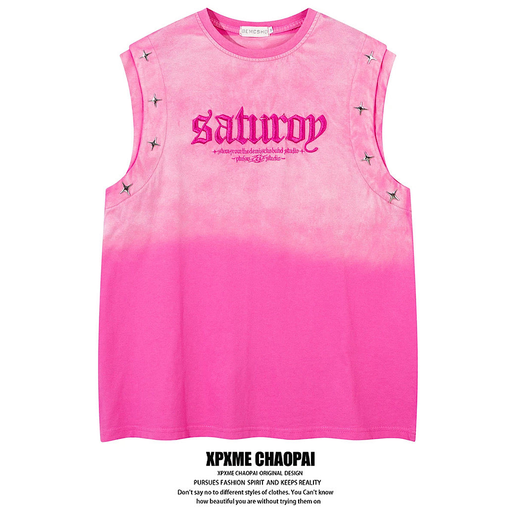 【XPXME】Washed double silver stitch design collar sleeveless  XP0014