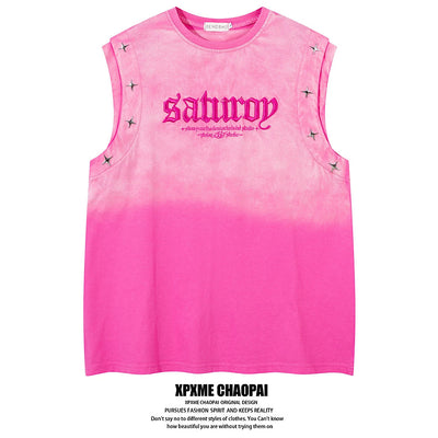 【XPXME】Washed double silver stitch design collar sleeveless  XP0014