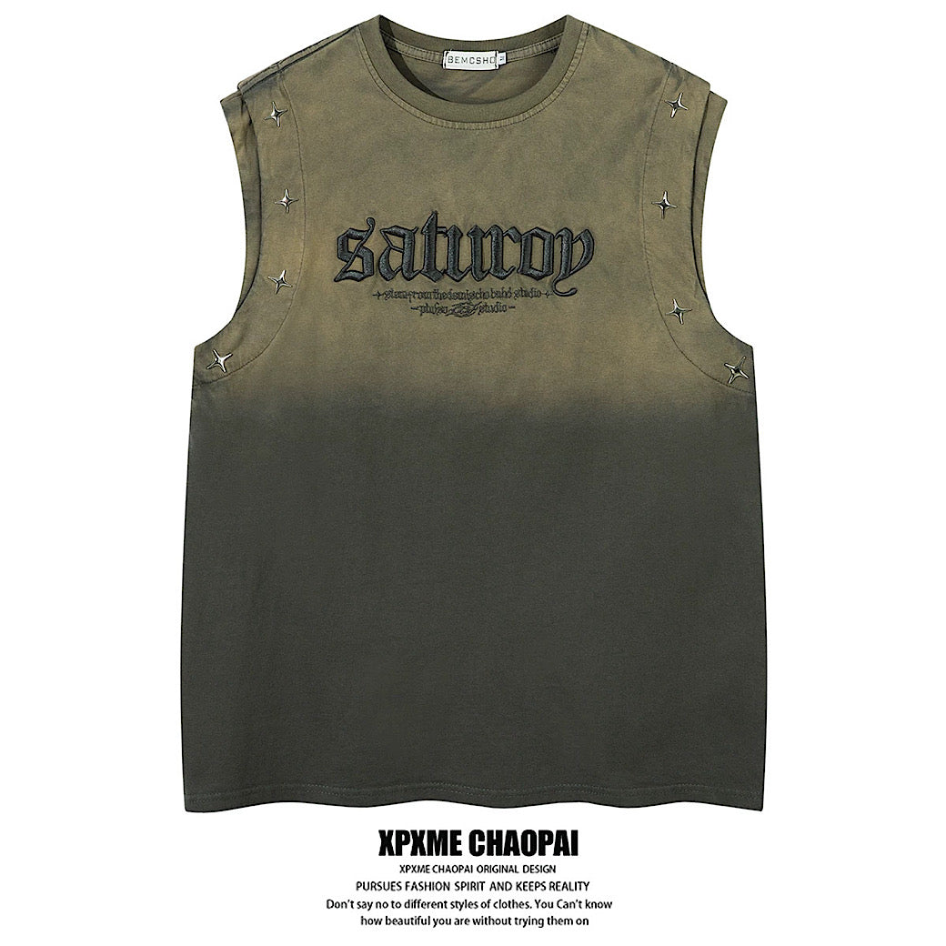 【XPXME】Washed double silver stitch design collar sleeveless  XP0014