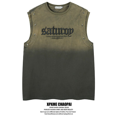【XPXME】Washed double silver stitch design collar sleeveless  XP0014