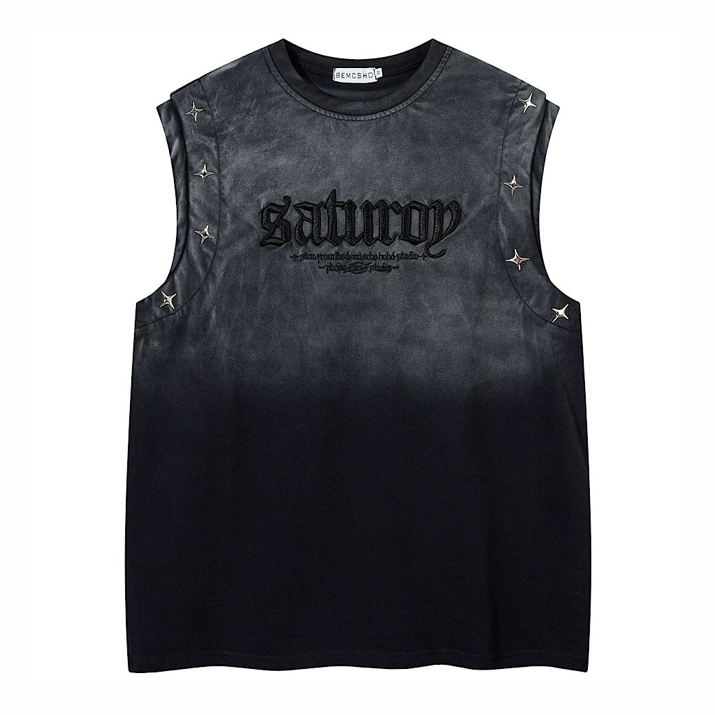 【XPXME】Washed double silver stitch design collar sleeveless  XP0014