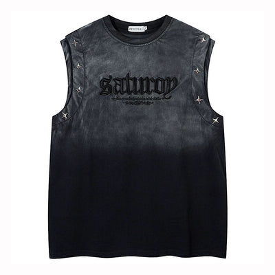 【XPXME】Washed double silver stitch design collar sleeveless  XP0014