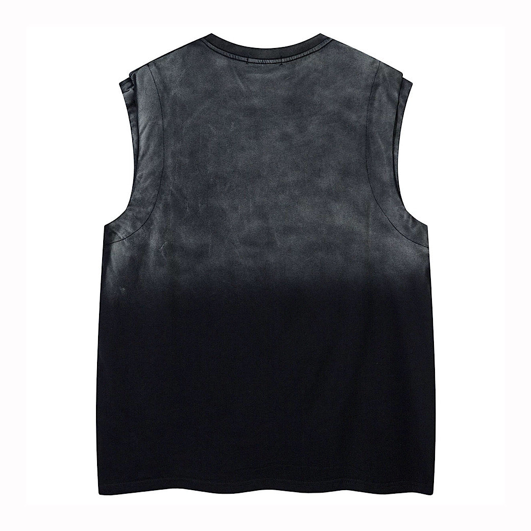 【XPXME】Washed double silver stitch design collar sleeveless  XP0014